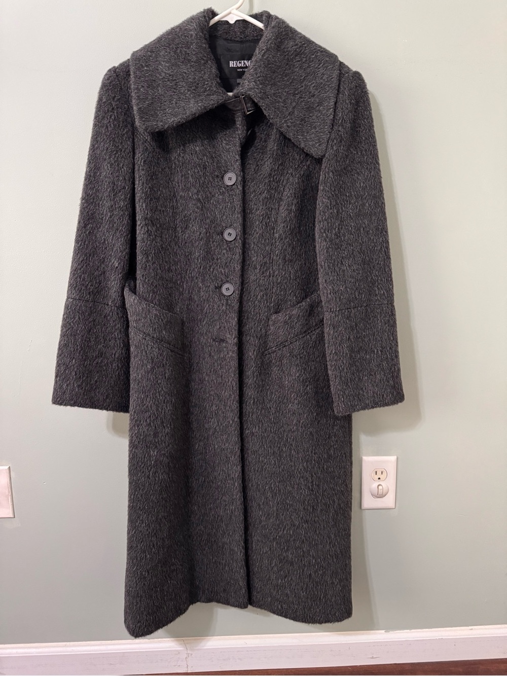 Vintage 90s Regency New York Gray Baby Llama & Wool Winter Long Coat Sz 8